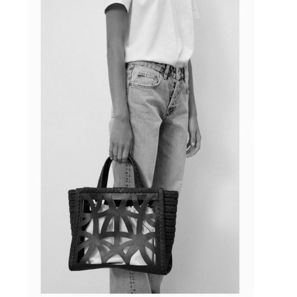 Zara black cut work tote with cross body strap - Picture 4 of 10